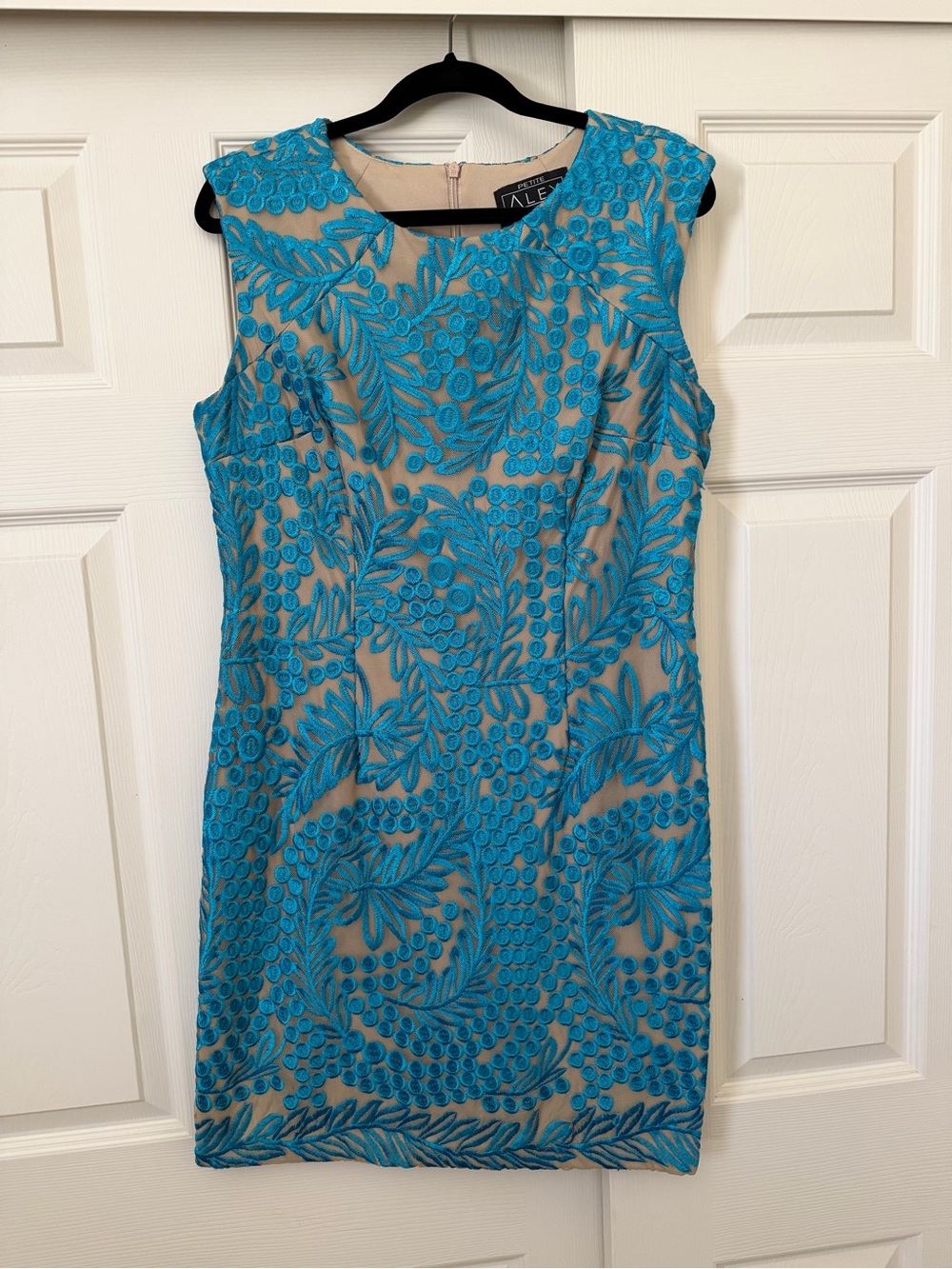 Alex Evenings Turquoise Blue Embroidered Sheath Dress